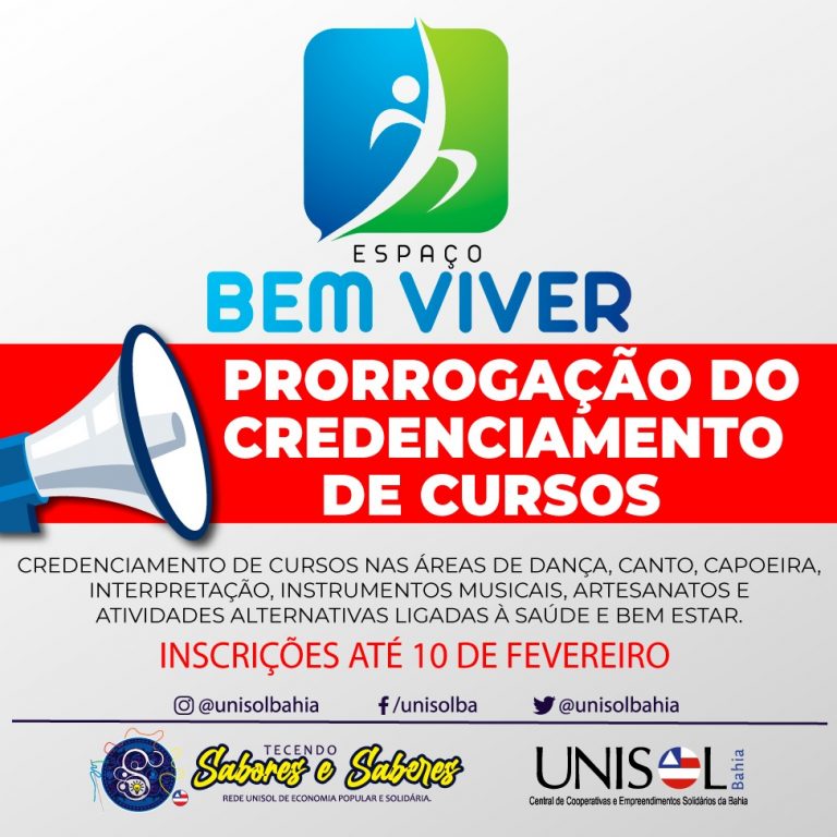 UNISOL BAHIA E REDE TECENDO SABORES E SABERES CONVOCA PROFISSIONAIS DE ARTE, CULTURA E BEM ESTAR