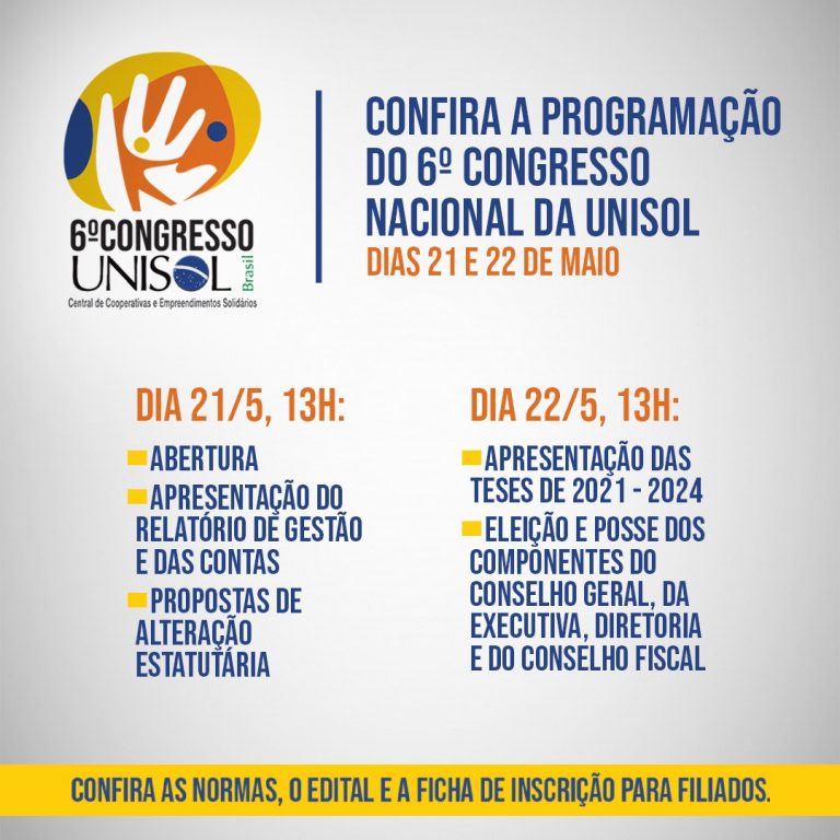 PROGRAMAÇÃO DO 6º CONGRESSO NACIONAL DA UNISOL
