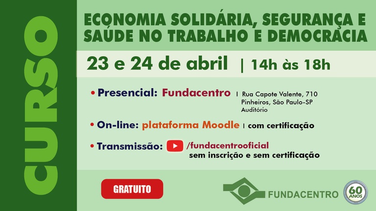 Fundacentro abre inscrições para curso sobre economia solidária e saúde do trabalhador
